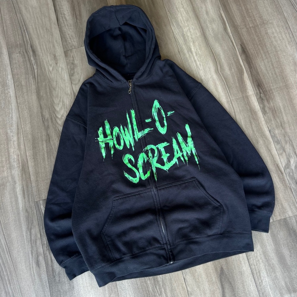 Busch Gardens Howl-O-Scream Tampa Bay Black Zip Up Hoodie Mens XL Horror Event